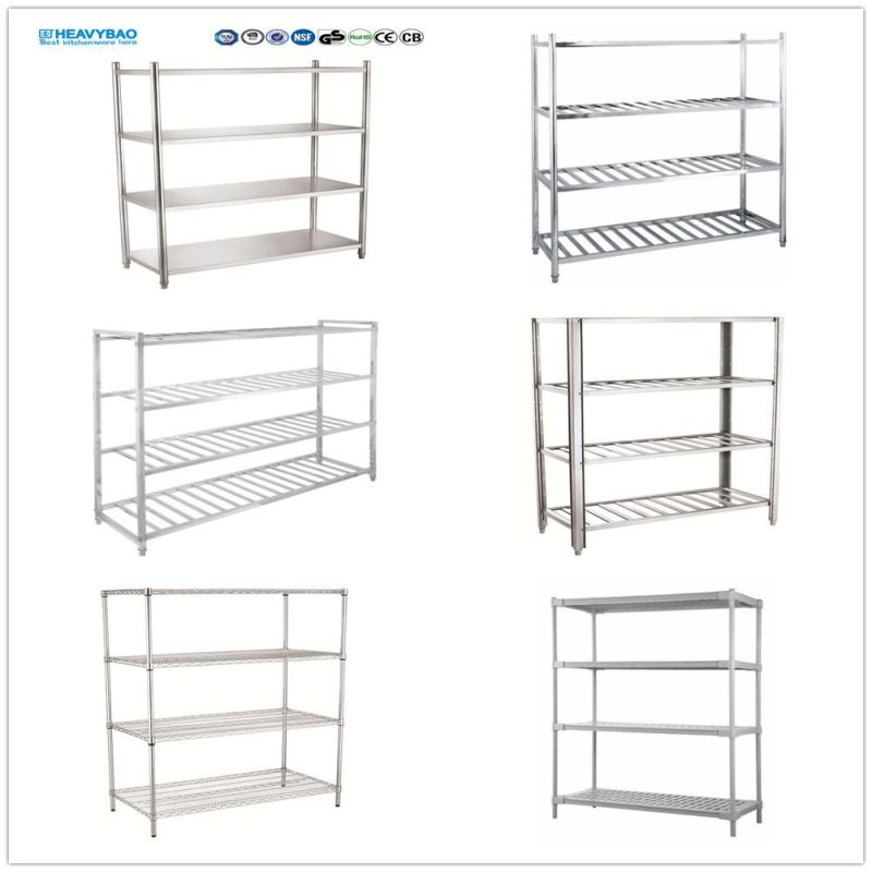 Heavybao Commercial Kitchen Metal Stainless Steel Tube Four-Layer Grid Storage Rack