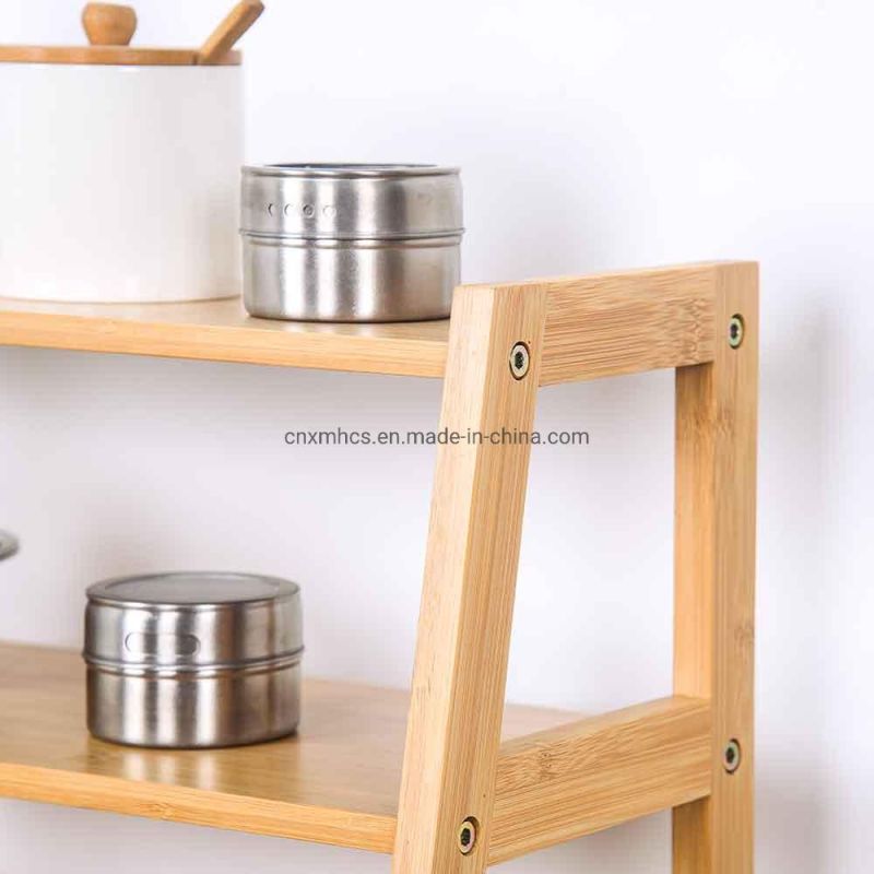 Multi-Functional 3-Tier Bamboo Spice Rack Organizer Kitchen Counter Wooden Storage Shelves Standing Kitchen Drying Plate Rack Dish Rack