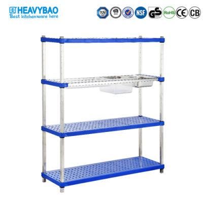 Heavybao Plastic Adjustable Shelf Kitchen Fruit Storage Rack with Stainless Steel Square Tube