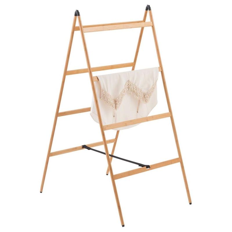 Bedroom Bamboo Frame Garment Rack Cloth Hanger Shelf Wooden Clothing Hanging Clothes Rack with Laundry Basket