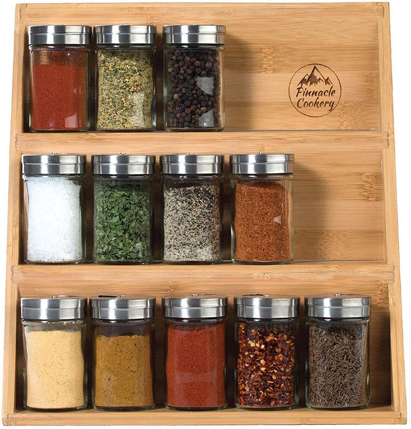 Environment-Friendly Wood Spice Rack 3 Layer Drawer Spice Storage Rack