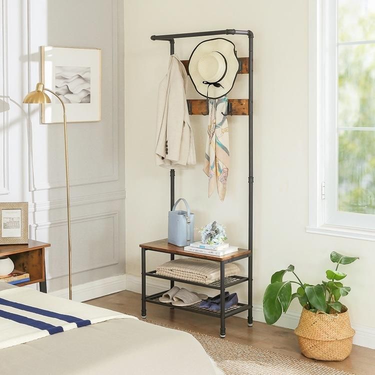 Wooden Hall Entryway Coat Rack with Shoe Rack Bench