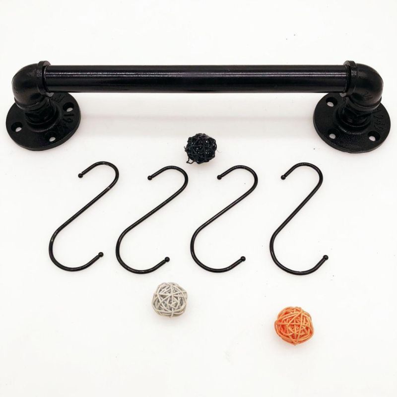 Black Industrial Coat Hooks Wall Mounted Pipe Hooks Towel Bag Robe Rack with 1/2inch Pipes