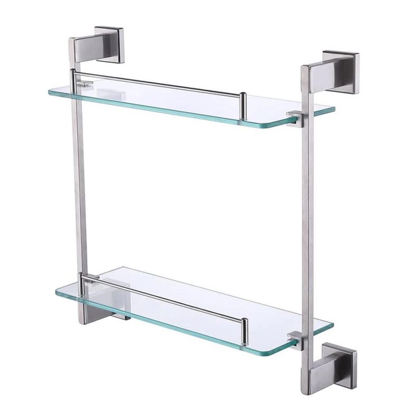 Tempered Glass Bathroom Shelf Wall Mounted Double Towel Rack