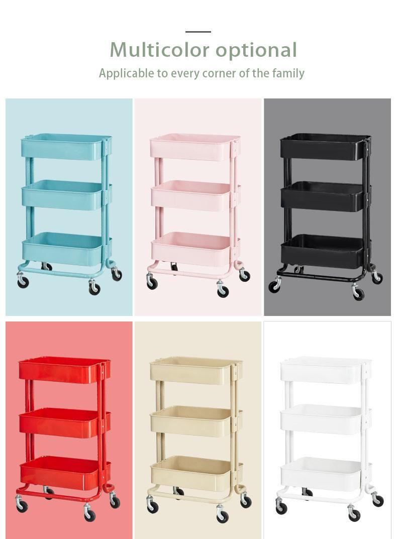 Multi-Functional 3-Layer Kitchen Removable Trolley Rack Living Room Snack Storage Storage Rack with Wheels