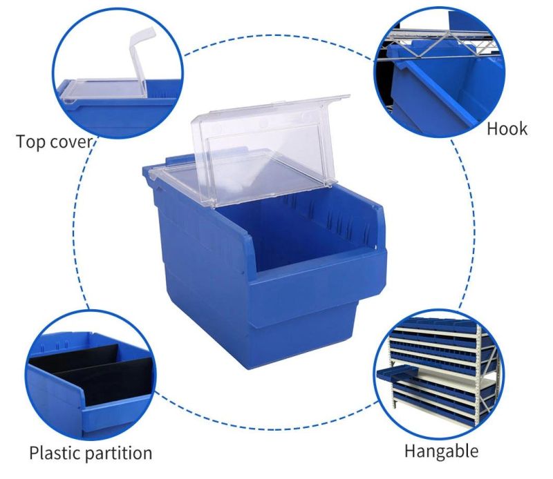 300*100*150mm High Quality Deep Blue Customized Stackable Organizing Plastic Shelf Warehouse Storage Box/Bin/Container for Shelves