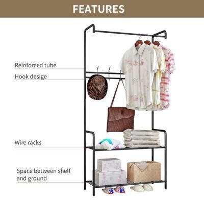 Commercial Steel Single Clothes Hanger Stand Rack with Shoe Rack