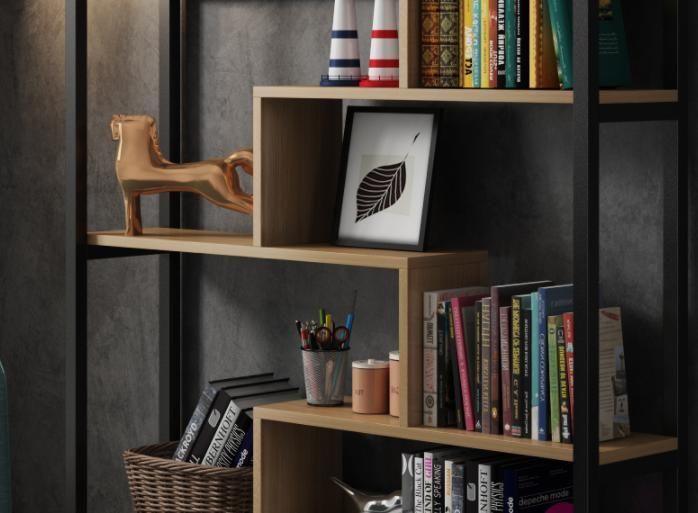 Simple Multi-Layer Steel and Wood Shelf Office Display Shelf Bookcase