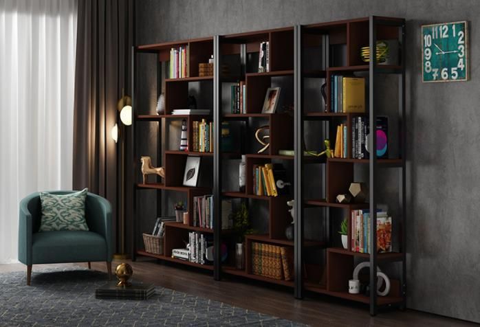 Simple Multi-Layer Steel and Wood Shelf Office Display Shelf Bookcase