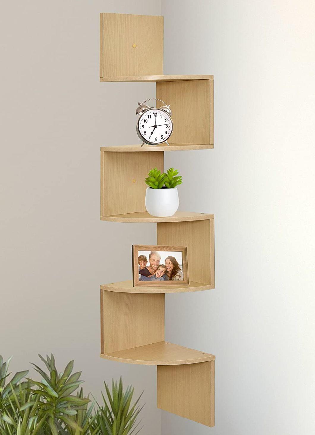 5 Tier Wall Mount Corner Shelves Natural Finish