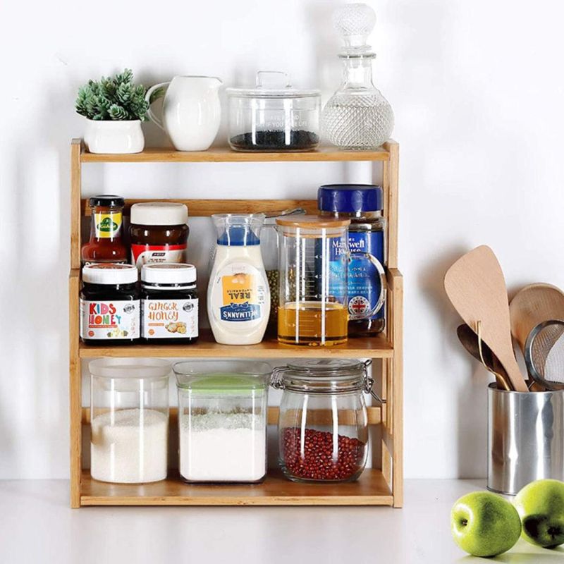 Environment-Friendly Wood Spice Rack 3 Layer Drawer Spice Storage Rack