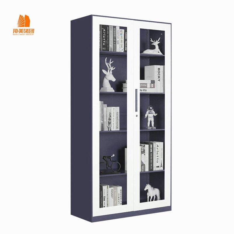 Bookshelf File Cabinet with Glass Door Filing Storage Steel Cupboard Metal Cabinet with Lock