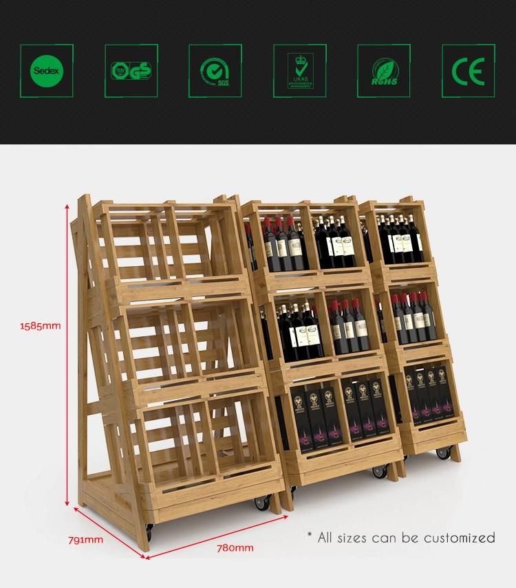 Customized Movable Wood Wine Display Rack for Bar