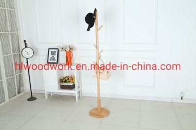 Round Wooden Base Stand Coat Rack Beech Wood Natural Color Stand Hanger Hotel Coat Rack