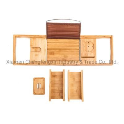 Expandable Bamboo Bathtub Caddy Tray for Bath Tub Using