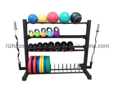 Multifunction Storage Rack Gym Equipment Storage Rack for Wall Ball Kettlebell Dumbbell Bumper Plate with Bar Storage Store Rack