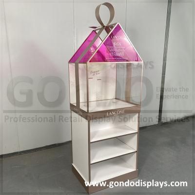 High Quality Store Retail Cosmetic Acrylic Display Makeup Stand with Wooden Shelves