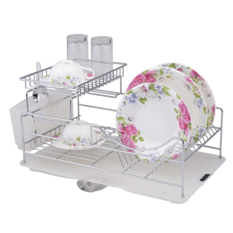 Expandable Deep & Large Dish Drying Rack, Over The Sink, in Sink or on Counter Dish Drainer with Black Removable Utensil Silverware Holder, Rustproof Stainless