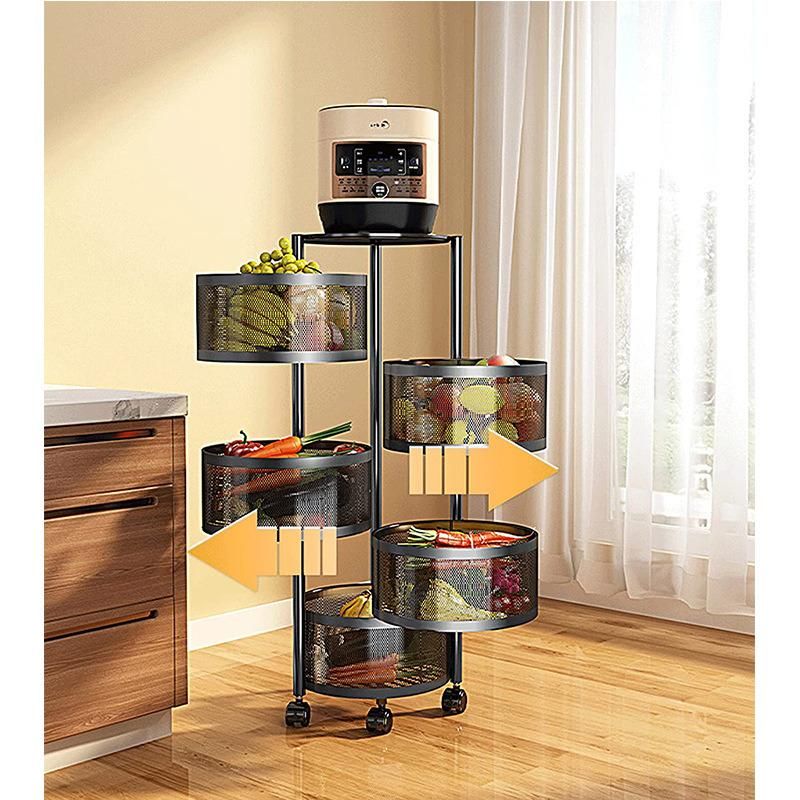 Round Rotating Vegetable Storage Basket Movable Household Storage Rack for Kitchen Living Room Toilet