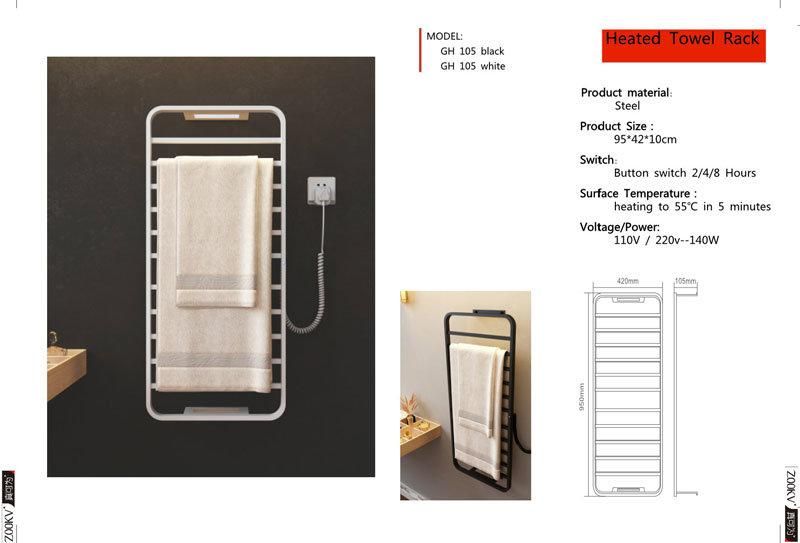 Wall Mounted Towel Warmer Dryer Rack for Bathroom Towel Radiator Black Towel Rack Rail Bar Holder Hanger Ladder Electric Heated Towel Rack