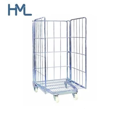Huameilong Warehouse Nestable Folding Rolling Metal Storage Cage with Wheels