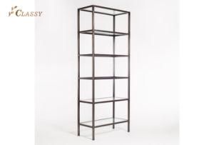 Sawyer Metal Stainless Steel Brushed Black and Tempered Glass Bookshelf Rack