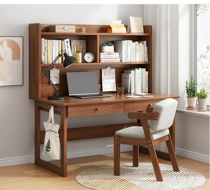 Solid Wood Legs Desk Bookshelf One Table Bedroom Simple Home Office Computer Desk Writing Desk Student Study Table