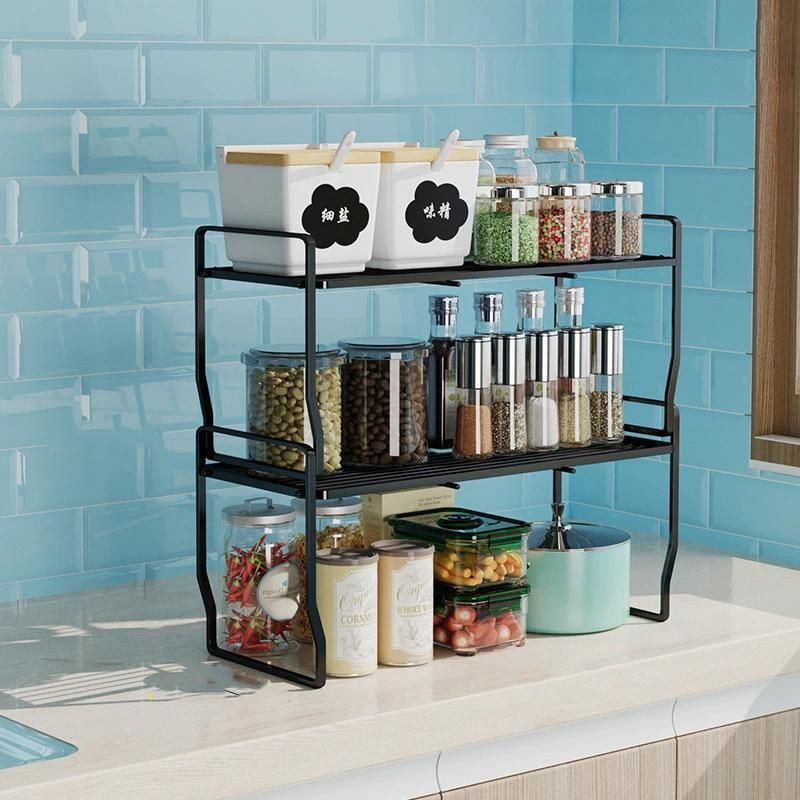 Double Layer Kitchen Spice Rack Metal Dish Rack Storage Rack