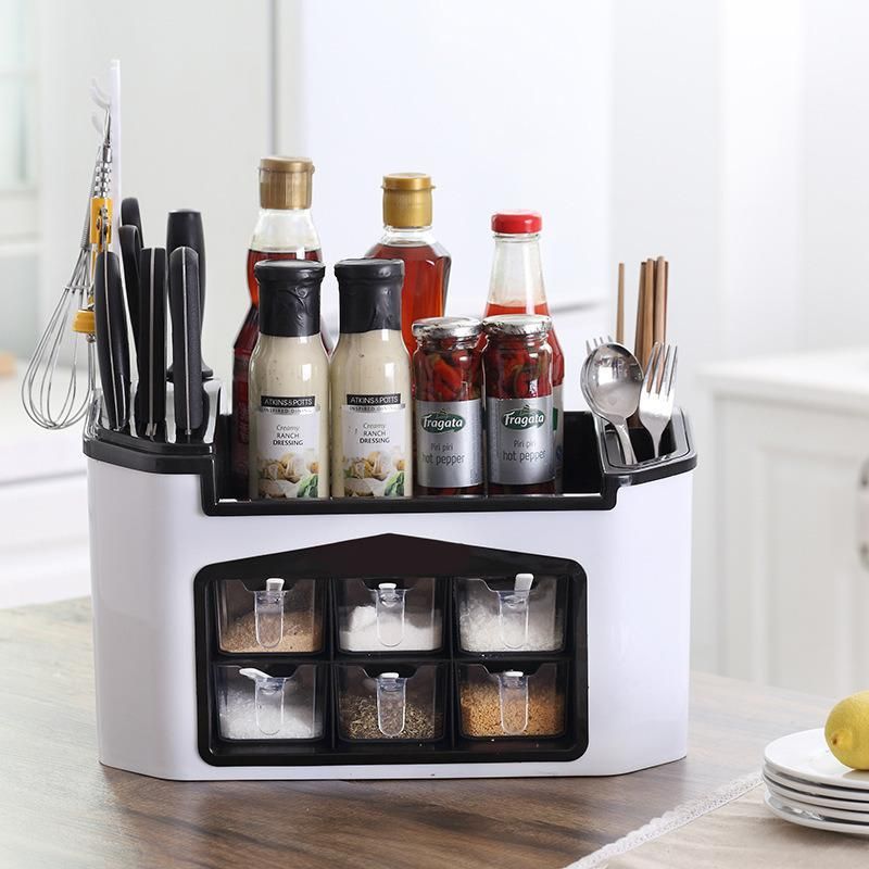 Multifunctional New Product Kitchen Storage Box Household Storage Rack Seasoning Flavor Bottle Cans Combination Knife Rack