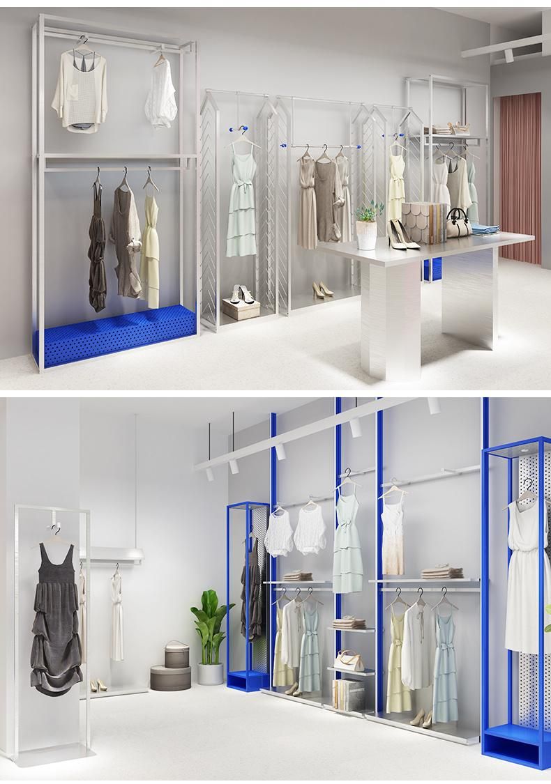 Store Interior Design Stainless Steel Hanging Clothing Racks for Clothing Store Women