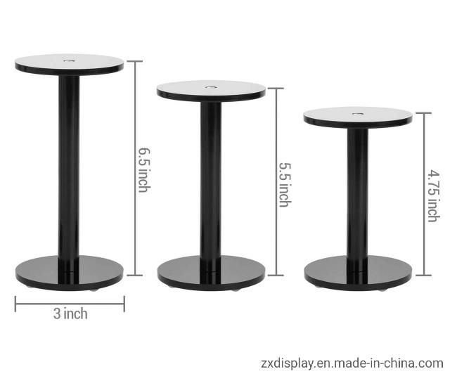 Black Acrylic Round Pedestal Jewelry and Watch Display Riser Stands