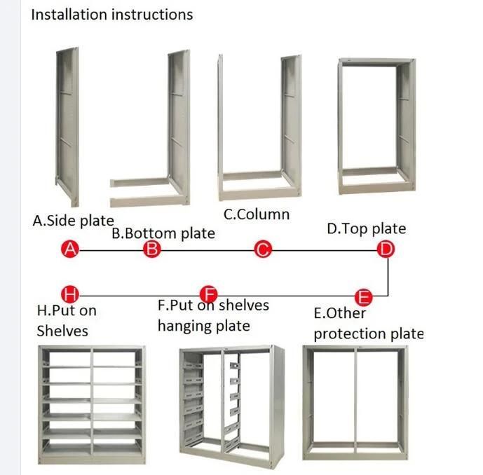 Metal Book Storage Racks for School Library with Movable Shelf