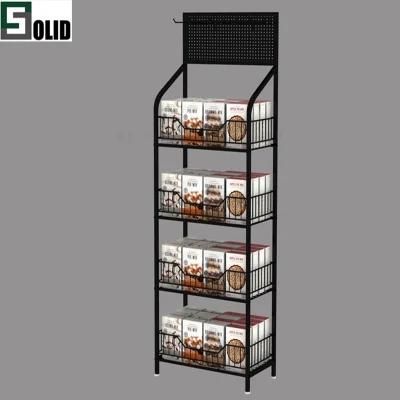 Custom Iron Wire Basket Beverage Display Stand Metal Shelf Potato Chip Snack Display Racks