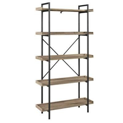 5 Tier Industrial Black Metal Etagere Bookcase with Open Back