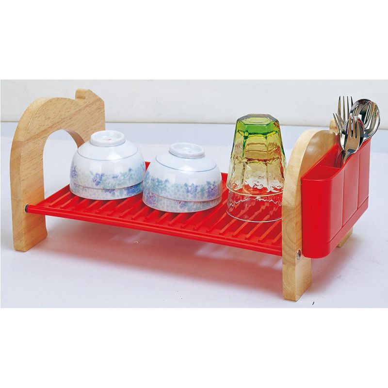Dish Rack Foldable Plate Drying Rack Collapsible Dish Drainer Wooden Plate Rack Adjustable