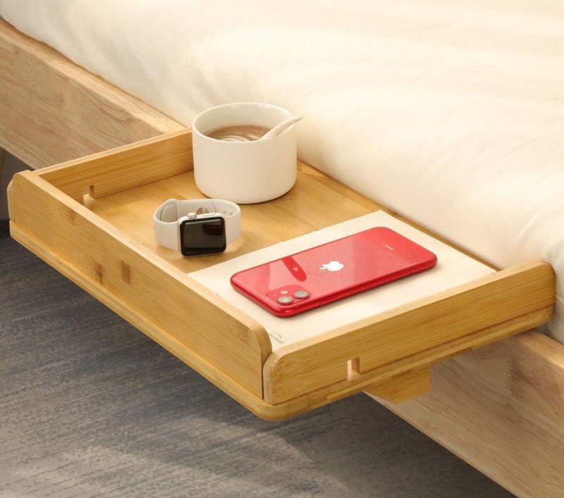 Bedside Shelf for Bed with Cable Management & Cup Holder, Versatile Use as Snack Bedside Table, Tablet Holder, Easy Assemble Organizer for USB Cable