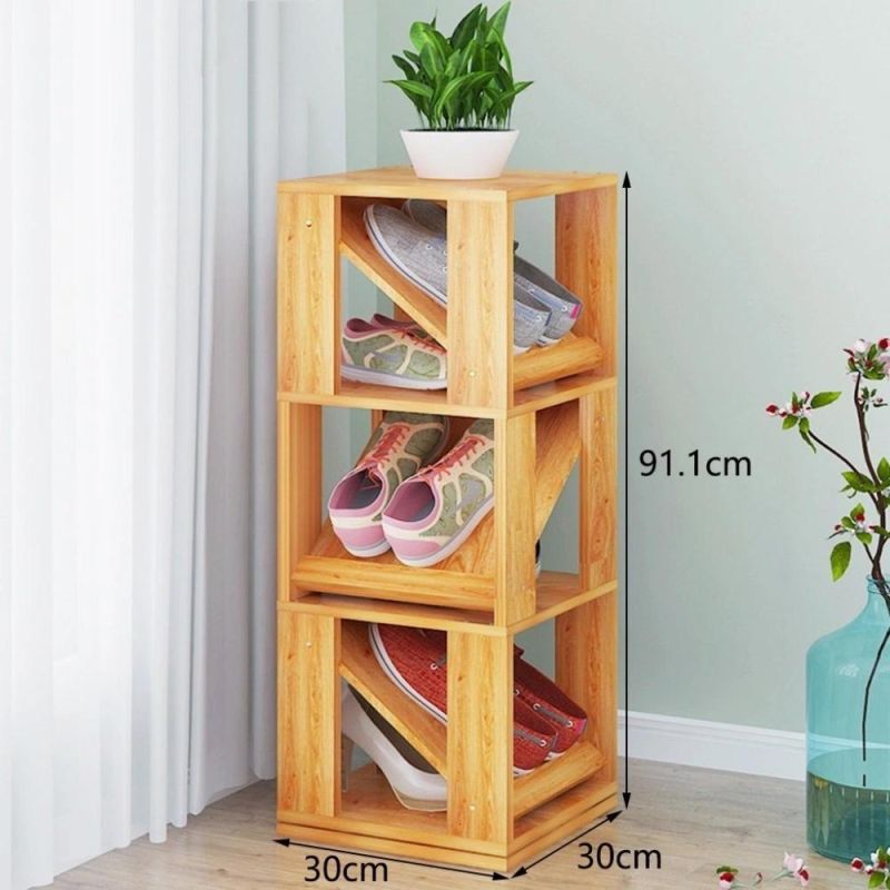 Multilayer Simple Wood Shoebox Multifunction Rotate Shelf Shoe Rack