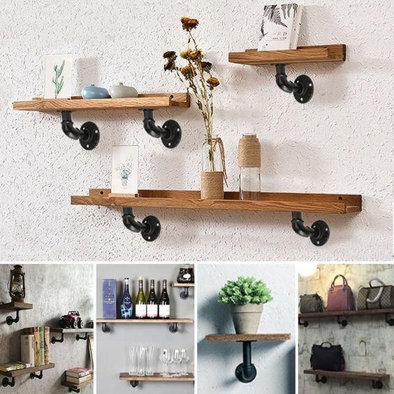 Pipe Brackets for Shelving for Your Farmhouse Rustic Decor Floating Shelf Bracket Black Metal Iron Wall Shelf for Book Storage