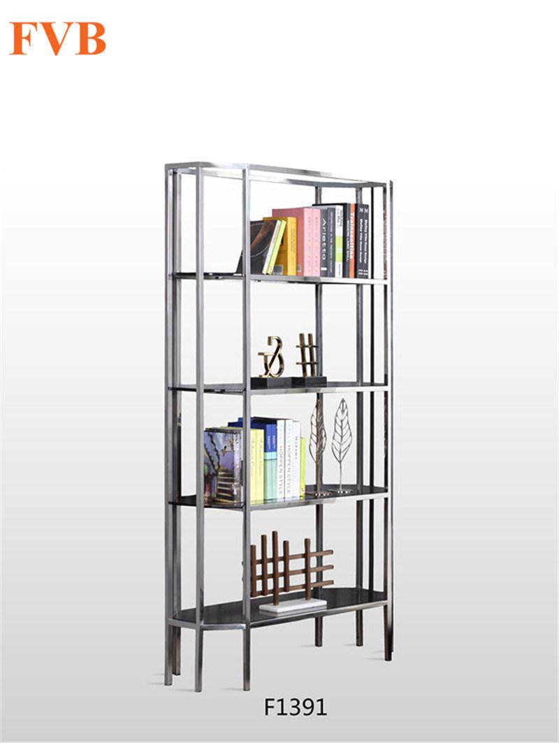 Stainless Steel Bookcase with Tempered Glass Top