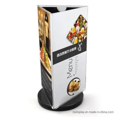 Restaurant 3 Sided Menu Display Stand Can Hold Flowers on The Top