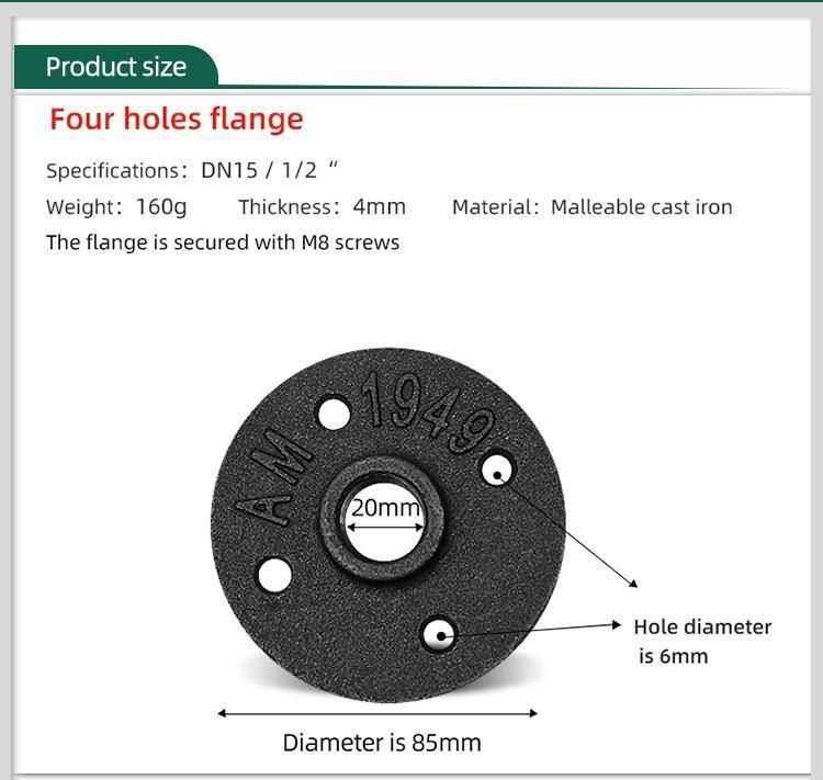 3/4" 4 Holes Malleable Thread Iron Floor Flange for DIY Floating Wall Shelves