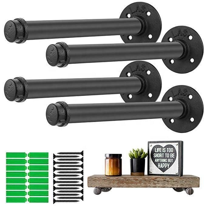 Floating Iron Pipe Fittings Wall Shelf Steel Industrial Floating Pipe Shelf Bracket Metal Iron Shelf Support