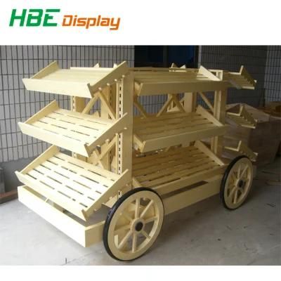 Supermarket Wooden Wagon Cart Design Bakery Rack