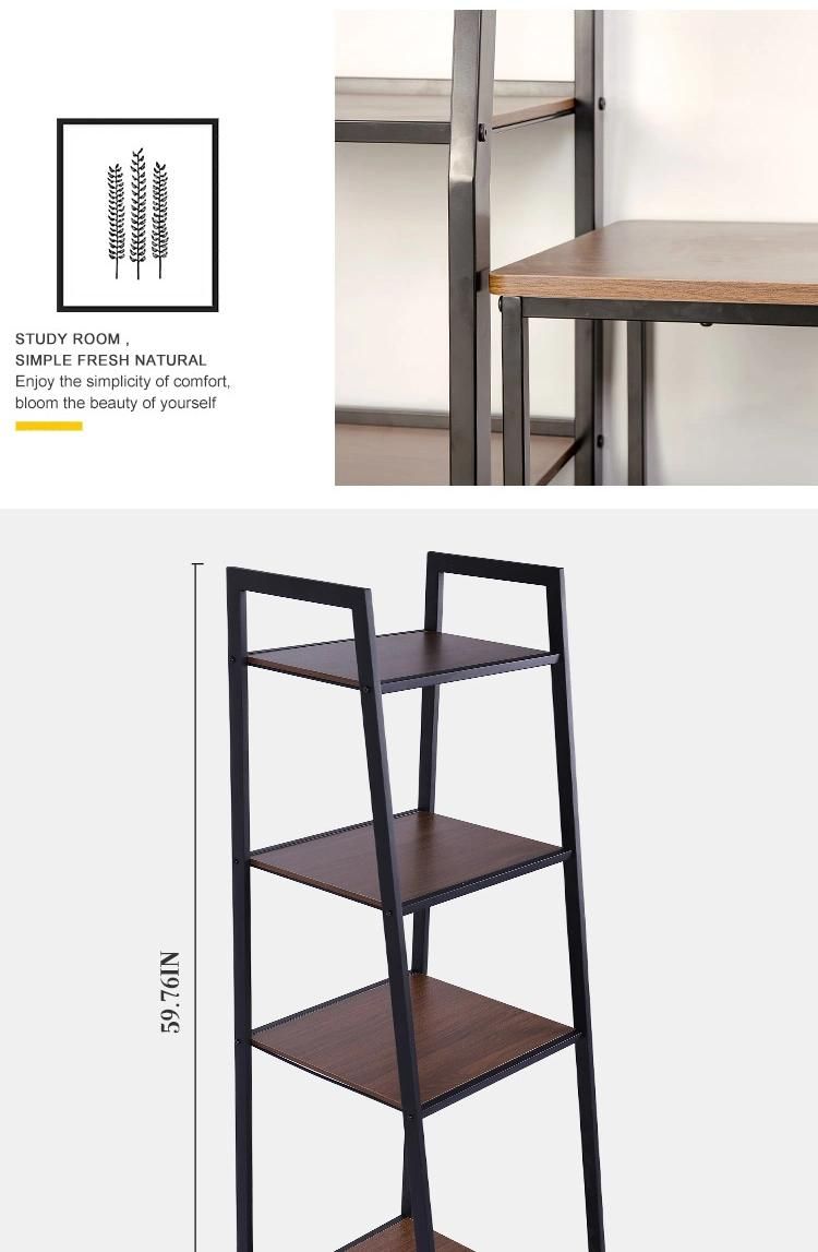 New Design Simple 4-Tier Ladder Wall Bookshelf Steel Rack for Storage