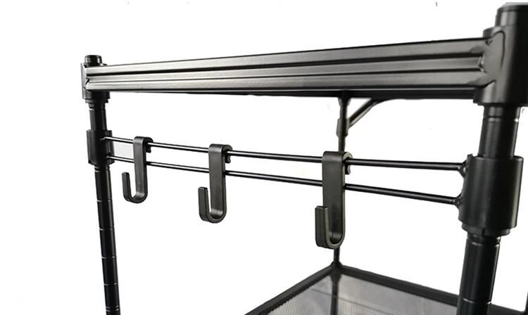 Steel Kitchen Trolley with Handle and Hooks Microwave Oven Rack for Kitchen Appliance Organizing