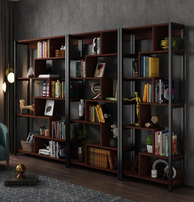 Simple Multi-Layer Steel and Wood Shelf Office Display Shelf Bookcase