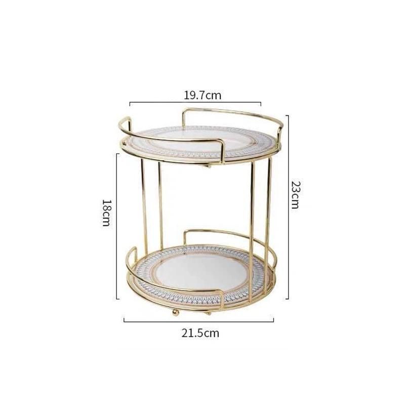 European Style Gold-Plated Iron Double-Layer Cosmetic Storage Rack Creative Dresser Desktop Storage Rack Cosmetic Rack