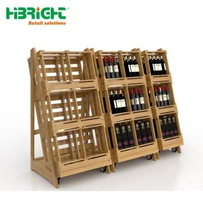 Customized Movable Wood Wine Display Rack for Bar