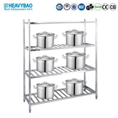 Heavybao Commercial Kitchen Metal Stainless Steel Tube Four-Layer Grid Storage Rack