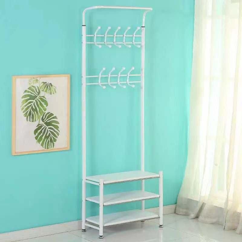 Steel Metal 3 Tier Shoe Rack with Clothes Coat Hanger